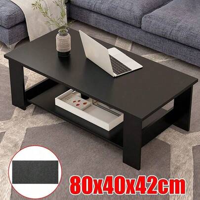 Modern Coffee Table Living Room Tea Side End Desk With Lower Storage Shelf Black