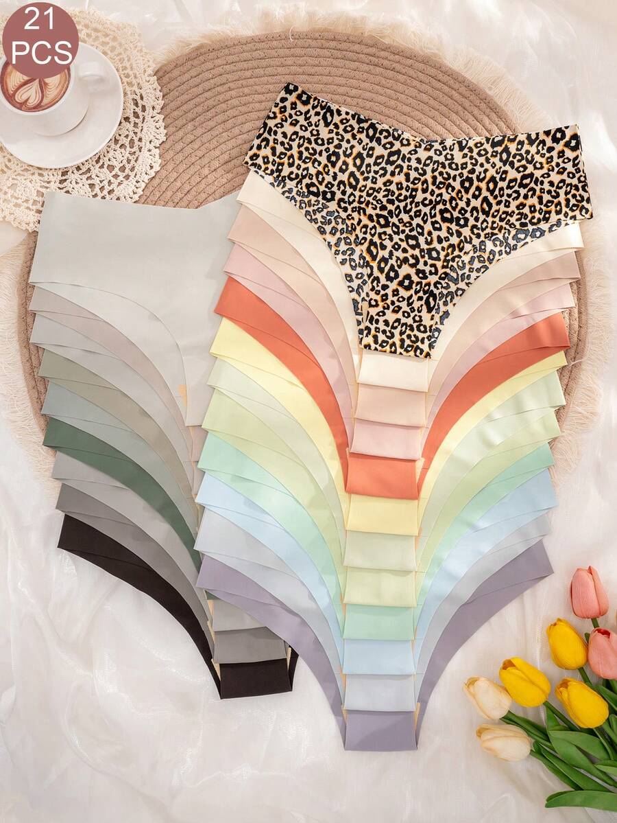 21条/套女士纯色自粘舒适内裤 - 彩色 - 查看 1