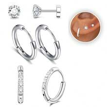 3 perechi de cercei hipoalergenici din oțel inoxidabil pentru găuri multiple pentru urechi, cercei rotunzi delicați placați cu aur de 14K pentru femei, cercei mici la modă și drăguți, tip rotund și șurub, pentru urechi sensibile