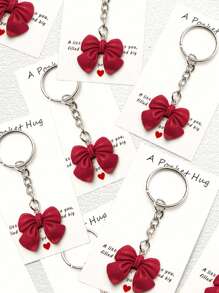 1/5/10pcs Iridescent Bowknot Key Chain Set With Hug Greeting Card Cute Sweet Key Ring Accessories For Bags Cars Phones Earphones Party Favors Gifts Backpack Decor Bows