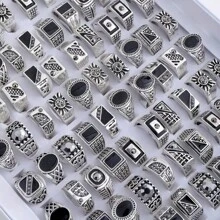 20pcs/Pack Vintage Black Oil Dripped Alloy Rings For Men, Punk Mixed Style Rings Suit For Couples, Parties, Weddings, Daily Wear, Fashion Jewelry Gift, Randomly Shipped