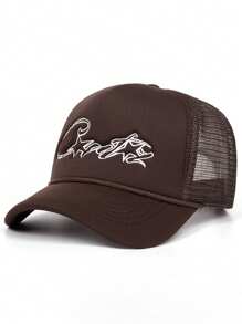 1 pièce Chapeau de soleil en maille avec lacet ajustable, étoile à cinq branches brodée. Convient pour les voyages en extérieur, la plage, le printemps/automne, style unisexe Y2K