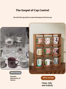 简约竹制九格桌面杯架收纳架中世纪风格家庭办公桌面多层储物架厨房用品家用收纳架 - 彩色 - 查看 4