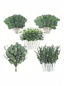 30/60Pcs 4 Kinds Artificial Mixed Green Eucalyptus Leaves Stems Artificial Silver Dollar Eucalyptus Leaves Faux Greenery Spray Fake Plants For Wedding Bouquet Centerpieces Flowers Arrangement Decor