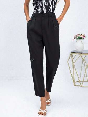 2025 Nouveau style européen et américain Pantalon droit décontracté et confortable à taille haute minimaliste avec poches, pour un port quotidien. Couleur unie pour femmes