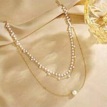 1pc Elegant Vintage Faux Pearl Multilayer Necklace For Women