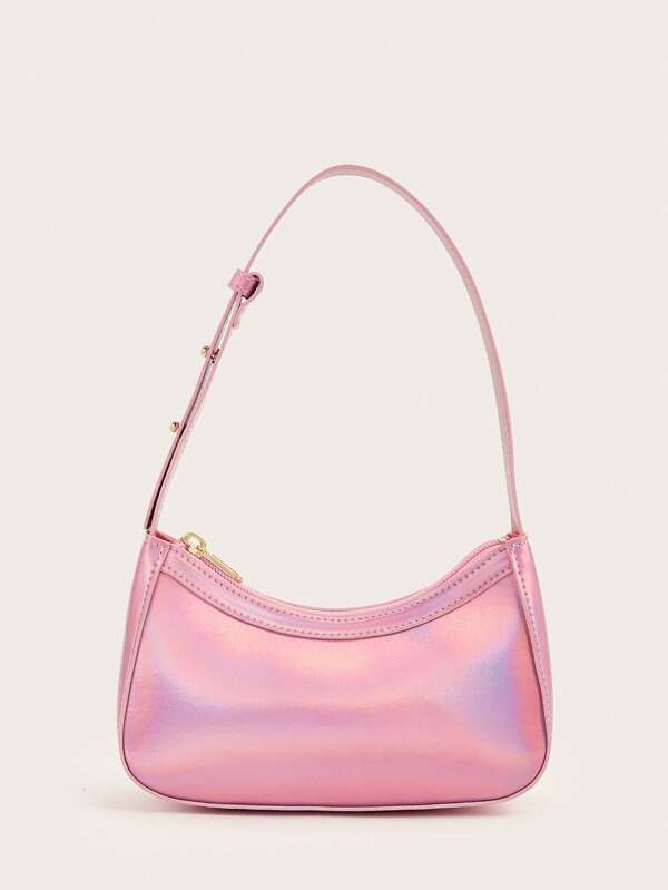 1 Peça Bolsa de Mão Prateada Espelhada e Brilhante para Meninas, Bolsa de Couro Reflexiva de Axila