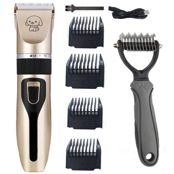 1pc 600mAh Rechargeable Gold Detachable Battery USB Charging Pet Grooming Trimmer, Electric Dog/Cat Hair Clipper, Professional Pet Shaver Suitable For Cats And Dogs