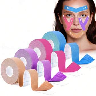 抗皱胶带 | 面部肌筋膜提升胶带，用于紧致肌肤、调理和收紧肌肤 | 面部、颈部和前额提升胶带 | 抚平皱纹、提升肌肤抗衰老面部贴片（4 种颜色混合）