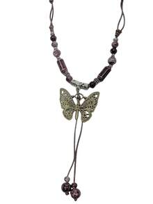 1 件女士波西米亚风格复古蝴蝶吊坠多层可调节手工串珠项链 - 棕色 - 查看 13
