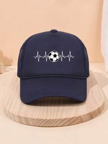 1Pc Children's Football Printed Baseball Cap With Drawstring Mesh Breathable Sunshade Fashionable Baseball Cap Truck Driver Baseball Cap,Suitable For Outdoor Activities And Sports