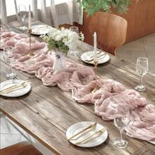 1/2/4/6 Packs Pink Bali Bohemian Table Runner, Cheesecloth Table Runner, Sheer Rustic Table Runner, Vintage Long Table Cloth For Christmas, New Year, Wedding, Bridal Shower, Birthday Party, Holiday, Home Table Centerpiece