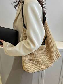 Casual Woven Shoulder Bag, Summer Beach Straw Handbag, Fashionable Chic Beach Travel Grass Woven Bag