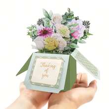 1 Handmade 3D Floral Pop-Up Card With Envelope - Thoughtful "Thinking Of You" Paper Bouquet Card, Perfect For Birthdays, Anniversaries, Thank Yous, Christmas And New Year Invitations - Green Geometric Design With White Roses, Pink Daisies And Purple Accents, Gift Card - màu xanh lá - Xem 2