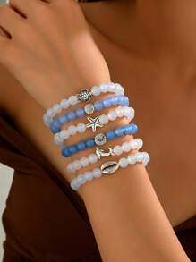 6 pièces/Set de bracelets perles ombré en acrylique style bohème pour femmes