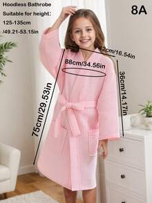 1pc Customized Embroidered Waffle Children's Hooded Bathrobe | Customizable Name | Exclusive Embroidery | Soft & Comfortable | Essential For Children After Swimming & Bathing | Ideal For Travel & Beach | 6A Fits Children Under 110cm, 8A Fits Children Under 135cm - Multicolor - View 7