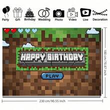 1pc, Pixel-Style Birthday Party Background Banner, Polyester Material, Suitable For Birthday Parties, Cake Table Banners, Photo Booths, Cartoon Game Party Background Decoration Items And Gifts