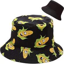Reversible Bucket Hat For Women, Cute Beach Fisherman Style - Corn Black - View 1