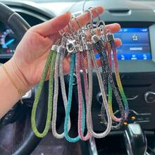 1 pieza Correa de teléfono/llavero/colgante de bolso/cadena de insignia con pedrería brillante y completamente enjoyado de moda, correa de muñeca duradera accesorio de coche, escuela