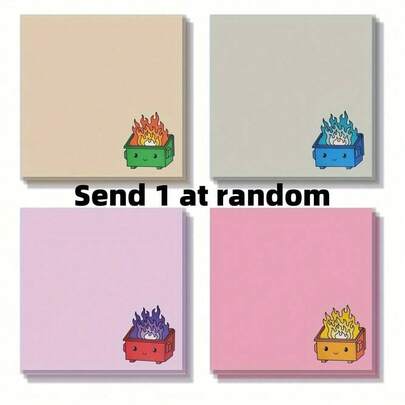 1 pieza enviada aleatoriamente con una pegatina de cubo de basura de dibujos animados Kawaii, libreta adhesiva de papel cuadrada, útiles de oficina divertidos, adecuados para escuelas, familias y profesores