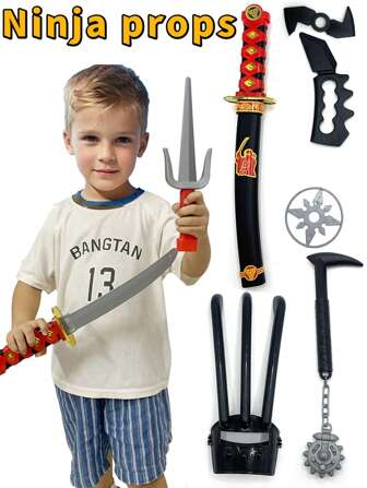 Set di giocattoli a forma di spade giapponesi da 38,5 cm, include armi di plastica come coltelli e shuriken, adatto per giochi di ruolo, cosplay di anime e collezioni di spade samurai