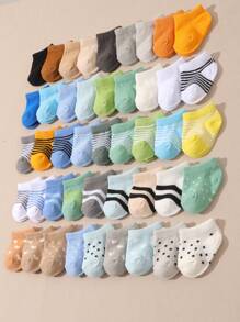 12 Pairs Baby Random Stripe And Polka Dot Short Socks, Suitable For Wearing