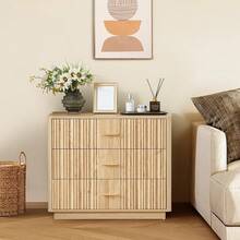 Fluted 6 Drawer Double Dresser For Bedroom, 47" Wide Modern Closet Dressers Chest Of Drawers, Wood Storage Dresser Organizer For Nursery Bedroom Living Room Hallway Closet, Walnut - 31.5吋寬三抽屜梳妝台(原木色) - 查看 4