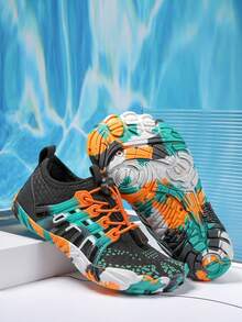 1 par de calçados aquáticos respiráveis de cano baixo para crianças, primavera/verão, cabedal em malha, estampado, sola de borracha antiderrapante, secagem rápida, adequado para caminhadas ao ar livre, praia, esportes indoor e ioga - Multicolorido - Ver 3