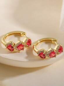 2 pezzi di orecchini geometrici in rame placcato oro 18K con zirconi a forma di cuore, personalizzabili, semplici e leggeri, orecchini a forma di C in zircone di alta qualità per donna