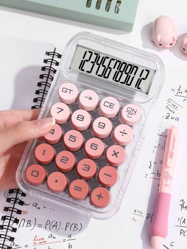 CSDZ 1 pièce Calculatrice mécanique à clavier transparent dégradé de couleurs, grand affichage 10 chiffres pour usage de bureau (taille comme indiqué sur les images du produit), piles non incluses, fournitures scolaires, rentrée des classes (sans voix)