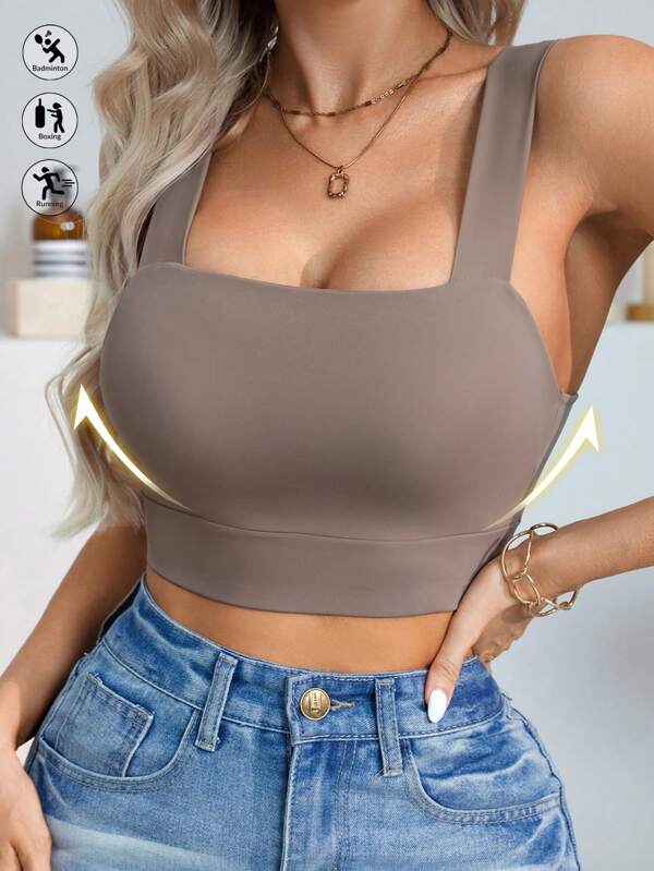 1pc Ice Silk Backless Bra Camisole, Wireless Seamless Push Up Sports Bra Breathable Tank Top, Casual Versatile, Soft & Comfortable, Stretchy Wide Strap, Suitable For Workout And Daily Wear
