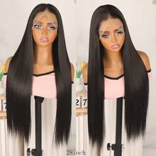 Glueless HD Lace Front Wigs Long Silky Straight Hair Natural Black Color 13x4 Transparent Lace Frontal Synthetic Lace Wigs Pre Plucked Baby Hair Natural Hairline Replacement Wigs For Women Girls Daily Party Wear Heat Resistant Fiber - 黑色 - 查看 4