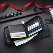 1 件黑色 PU 皮革拉链钱包男士大容量零钱包带多个卡槽适合商务办公室日常使用礼物送给父亲丈夫朋友钱包迷你钱包钱包男士钱包皮革小钱包