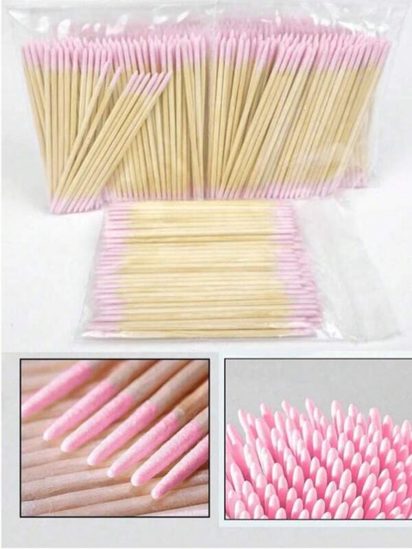 100 piezas/300 piezas Palitos removedores de esmalte de uñas de doble punta, herramientas pequeñas de doble punta para remover maquillaje de cejas, palitos de madera para limpieza de maquillaje