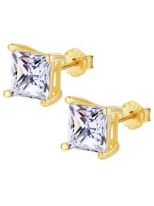 ELSEDES 1 Paar S925 Sterlingsilber Ohrstecker mit eingefasstem funkelndem quadratischem Edelstein, zeigt persönlichen Charme, hochwertiger Schmuck geeignet für Alltag, Partys, Jahrestags-Outfits von Frauen