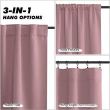 Local Delivery Black Blackout Curtains 63 Inch Length, Room Darkening Thermal Insulated Noise-Reducing Black Out Curtains For Bedroom Living Room Windows, Back Tab Rod Pocket, W52 X L63 Inches, 2 Panels - Dusty Rose - 查看 3