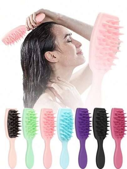 1个硅胶头皮按摩梳，洗发刷，柔软硅胶刷，用于清洁、护理、去角质、头皮按摩，促进血液循环，男女通用沐浴梳