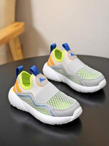 Children's Lightweight Sport Shoes, One Touch Slip-On Design, Breathable & Comfortable, Shock-Absorbing Toe Cap, Suitable For Casual, Sports, Daily Wear, Spring/Autumn