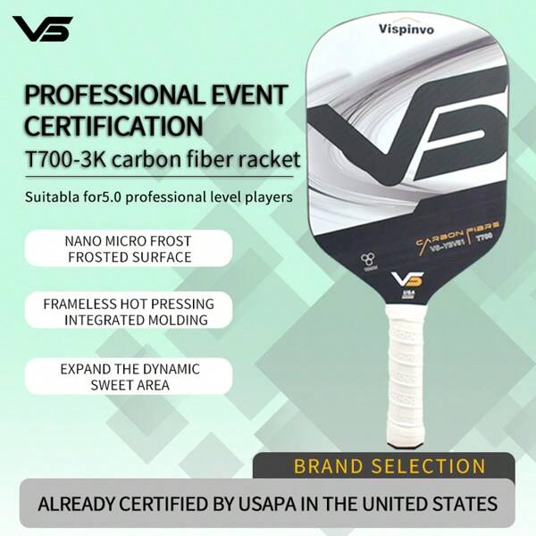 VISPINVO 16MM Edgeless Pickleball Paddle, 3K T700 Thermoformed Raw Carbon Fiber Pickleball Paddle, USAPA Approved, Foam Injected Edges For Expanded Sweet Spot, Control And Balance