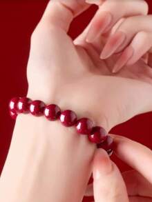 1 chiếc vòng tay đá chu sa tự nhiên màu đỏ, vòng tay may mắn, vòng tay tài lộc phù hợp cho nam và nữ, quà tặng ngày lễ, quà tặng cho gia đình và bạn bè, thích hợp cho sinh nhật các cặp đôi, vòng tay năm mới màu đỏ phong cách Trung Quốc - Đỏ - Xem 6