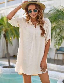 Women's Swimsuit Cover - Ups White Chiffon Bikini Swimwear Beach Dress Outfits Summer 6HQS - Beige - 查看 3