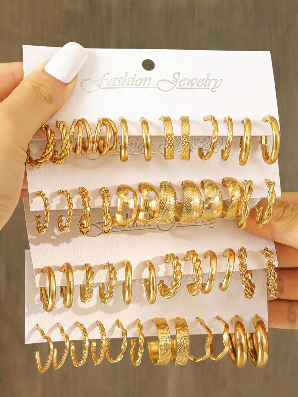 48pcs/12 Sets Chic & Elegant Golden Hoop Earrings For Women, Vintage Sexy Style, Versatile For Daily Or Dating Jewelry Accessories