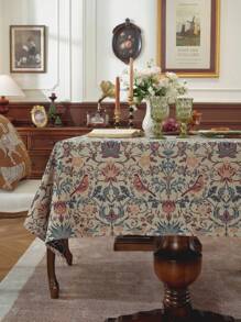 1pc Elegant Floral Printed Square Tablecloth, Rectangular Shape, Vintage & Sophisticated, Suitable For Wedding, Spring/Summer, Afternoon Tea, Kitchen Gathering Decoration