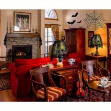 40pcs/Set Halloween Spider Web Tablecloth, Table Runner, Fireplace Scarf, Lamp Shade, Bat Halloween Decoration Set
