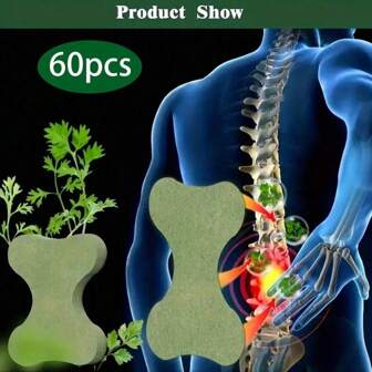 60片装暖艾草草药贴，适用于腰部、腿部、肩部、膝盖、腰椎 - 温和，无刺激，植物精华提取物，中药