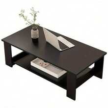 Modern Coffee Table Living Room Tea Side End Desk With Lower Storage Shelf Black - Black - View 7