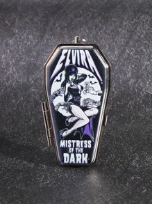 1pc Portable Ashtray Made Of Black And White Printed Stainless Steel Material, A Portable Smoking Accessory Gift, Gothic Coffin Appearance.