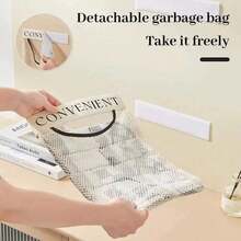 1pc Kitchen Garbage Bag Holder, Wall-Mounted Large Capacity Storage Bag, Hook And Loop Net Pouch For Plastic Bags, Home Decor, Party & Christmas Storage - Apricot - View 6