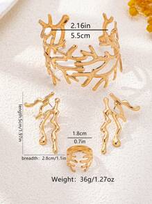 4pcs/Set Creative Exaggerated Coral Bracelet, Ring, Earrings Jewelry Set, Suitable For Women Party, Beach, Holiday Wear