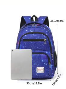 Casual High Capacity Starry Sky Print Multi-Pocket Functional Backpack, Men's Portable School College Style Bookbag For Study, Errands, Travel